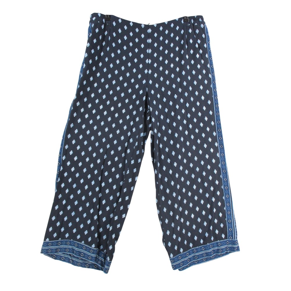 J. Jill Navy Blue Diamond Print Wide Leg Crop Pants Womens Large Rayon 7328